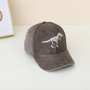 Cappellino da baseball in cotone lavato per bambini con ricamo di dinosauro bianco
