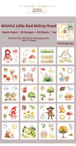 Macro view of 40-piece Little Red Riding Hood washi stickers with forest animal patterns