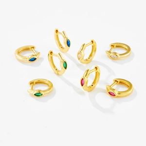 Light luxury S925 sterling silver hoop earrings with marquise stones in multiple colors