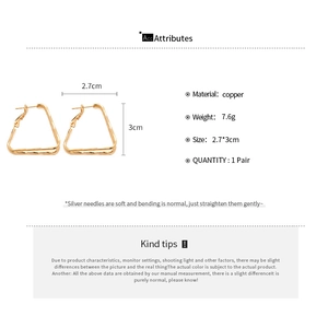 Detailed size chart for 18k gold plated geometric trapezoid hoop earrings for women