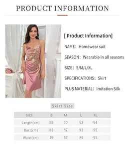Tableau des tailles détaillé pour robe nuisette fleurie en satin rose avec mesures en cm