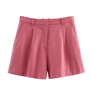 Ensemble haut sans manches et short plissé taille haute pour femme rose poudré