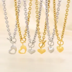 Heart Pendant Necklace And Bracelet Stainless Steel Toggle Clasp Simple Fashion Commuter Jewelry For Women Elegant Gift