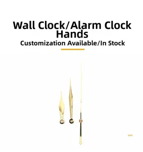 Macro detail of high-gloss gold aluminum clock hands set for wall and alarm clocks