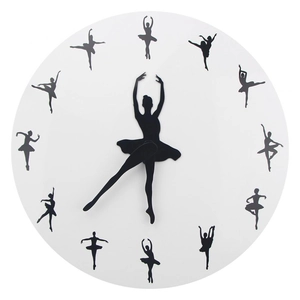 Creative ballet silhouette wall clock with wooden frame and minimalist white dial face