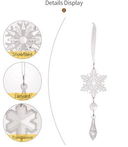 Detail showing acrylic snowflake pendant with lanyard and faceted crystal drop