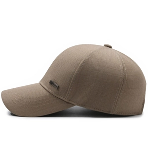 Classic khaki six-panel cotton baseball cap for men with side metal buckle detail