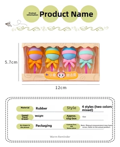 Lollipop shaped eraser set in a box with product dimensions and detailed specifications