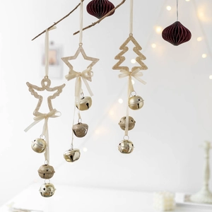 Champagne gold Christmas ornaments set with angel star and tree charms with bells