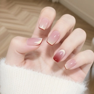 Press On Nails Red Cat Eye Gradient French Square Style Glossy False Nails Removable Elegant Manicure For Women