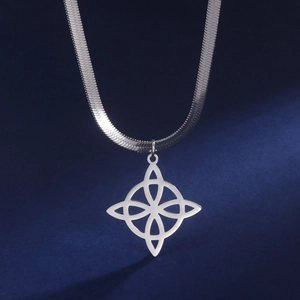Witch Knot Necklace Stainless Steel Hollow Celtic Knot Pendant Geometric Herringbone Snake Chain Jewelry