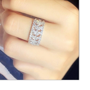 Wide Band Ring Platinum Plated Copper Hollow Lace Cubic Zirconia Marquise Elegant Jewelry For Women