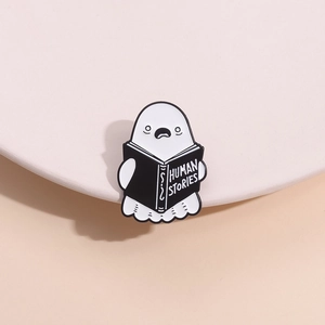 Cute Ghost Reading Book Enamel Pin Brooch Zinc Alloy Badge Funny Halloween Gift Jewelry Clothes Backpack Accessory
