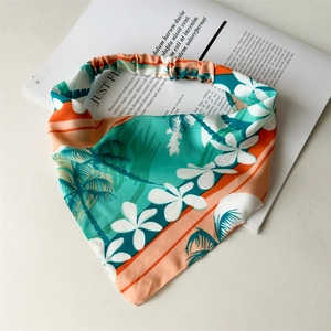 Tropical coconut tree print triangle headscarf with elastic band for summer vacation