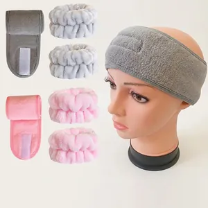 Spa Headband And Wristbands Coral Fleece Absorbent Soft For Washing Face Skincare Makeup Yoga Women