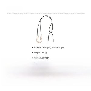 Detailed spec sheet showing material info and dimensions for this geometric U-shaped necklace