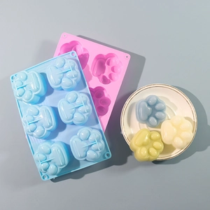 Detail of 6-cavity cat paw silicone mold for DIY crafts with finished resin products