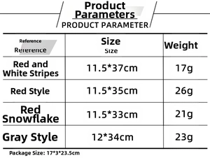 Detailed size chart for Christmas wine bottle covers with dimensions and weight specs