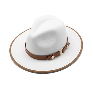 Vintage Fedora Hat Wool Felt Wide Brim Jazz Cap With Leather Band Metal Buckle Retro Cowboy Style For Men Women