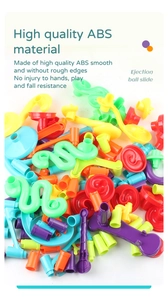 Detail of 142PC marble run blocks showing smooth, safe ABS plastic building parts