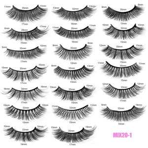 20 paires de faux cils synthétiques bouclés russes avec longueurs variées et volume