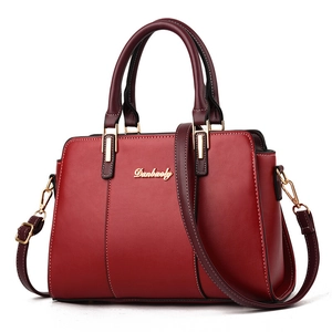 Burgundy minimalist large capacity faux leather tote bag with gold hardware and shoulder strap