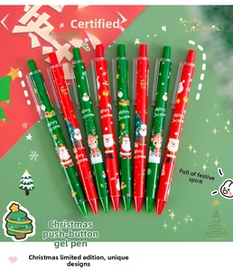 Set of 8 retractable Christmas gel pens featuring Santa, reindeer, and snowman patterns