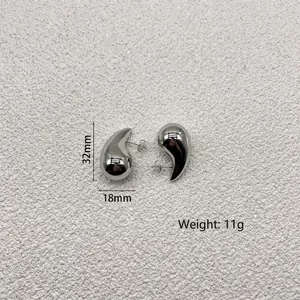 Polished silver teardrop earrings details showing dimensions 32mm height and 11g weight