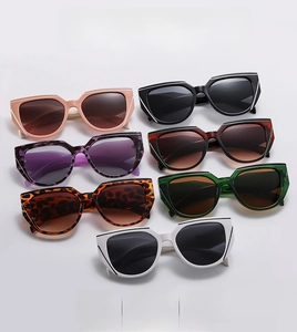 Detail view of retro square sunglasses in multiple colors showing durable frame construction