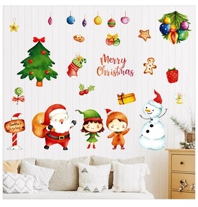 Stickers muraux de Noël avec Père Noël et bonhomme de neige dans un salon chaleureux