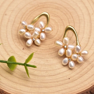 Natural Freshwater Pearl Flower Earrings With 925 Sterling Silver Earring Post Handmade Baroque Style Jewelry For Women