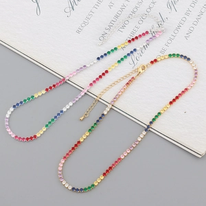 Rainbow zircon gemstone necklaces in gold and silver finish with colorful gradient design