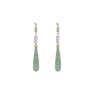 Elegant Neo-Chinese style gold earrings with green resin drops and white pearls