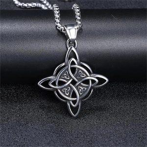 Vintage Celtic Knot pendant necklace in silver stainless steel with a sleek ball chain link