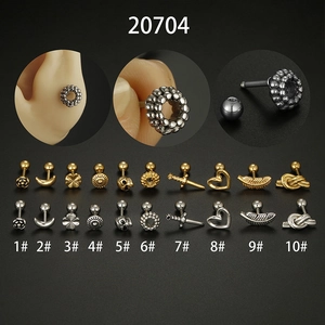 Heart Rose Moon Skull Stainless Steel Cartilage Stud Earrings Screw Ball Back Piercing Jewelry For Women Men