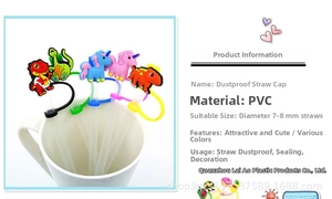 Close-up of cartoon animal silicone straw covers for 7-8mm diameter straws