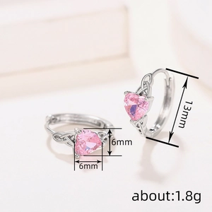 Exquisite pink heart zircon earrings for women in 925 silver minimalist jewelry style