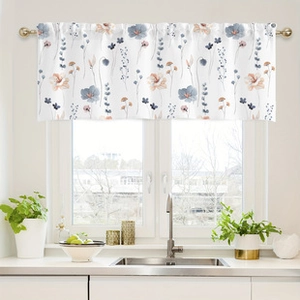 Detailed view of Van Gogh style floral pattern shower curtain hanging on a kitchen window