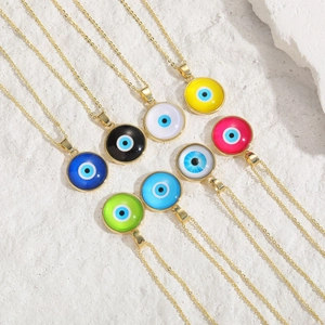Minimalist evil eye pendant necklace set with colorful resin charms and gold chain