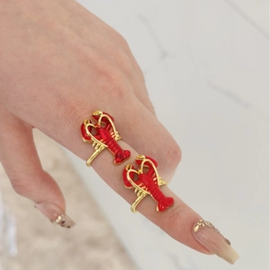 Mignon Bague Ouverte en Cuivre Homard Style Océan d'Été Pour Femmes Forme d'Animal en Émail Plaqué Or Bijoux de Plage Hawaii