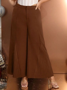 Damen Übergröße Weite Hose Hohe Taille Kaffee Braun Lässige Hose Plissierter Patchwork Saum Mode