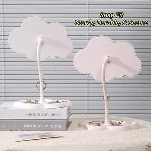 Schwenkbarer Schminkspiegel in Wolkenform mit Schmuckablage in Rosa und Weiß