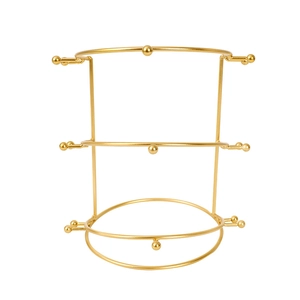 Three-tier golden metal crown and headband display stand for jewelry organizing