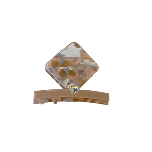 Square rhinestone acetate hair claw clip with amber pattern for elegant half-up hairstyles