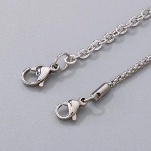 Silver stainless steel cable and woven chain bracelet set with secure lobster clasps