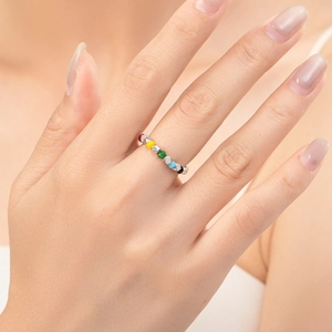 Colorful S925 sterling silver beaded ring featuring vibrant multi-colored faceted beads