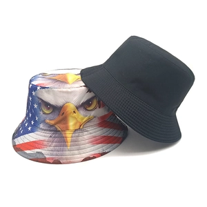 Classic black and US flag eagle print bucket hats set for sun protection and outdoor style