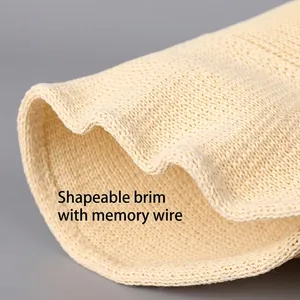 Beige breathable knit sun hat with adjustable memory wire brim for flexible styling