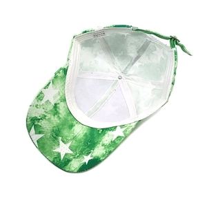 Green tie-dye star baseball cap with 100% polyester fabric and adjustable metal strap