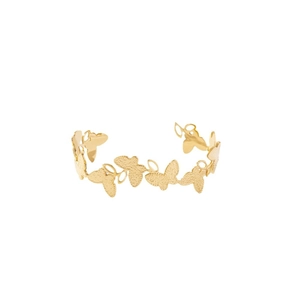 Elegant 18K gold plated stainless steel open cuff bracelet with matte butterfly design